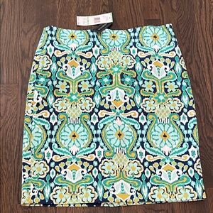 Jones New York Vibrant Green and Blue Pencil Skirt, size 8, NWT.